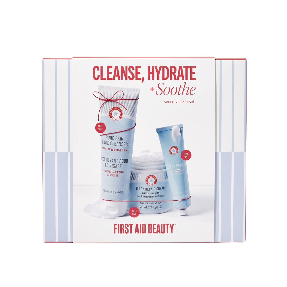 First Aid Beauty Cleanse, Hydrate + Soothe – Set de Cuidado Facial para Piel Sensible