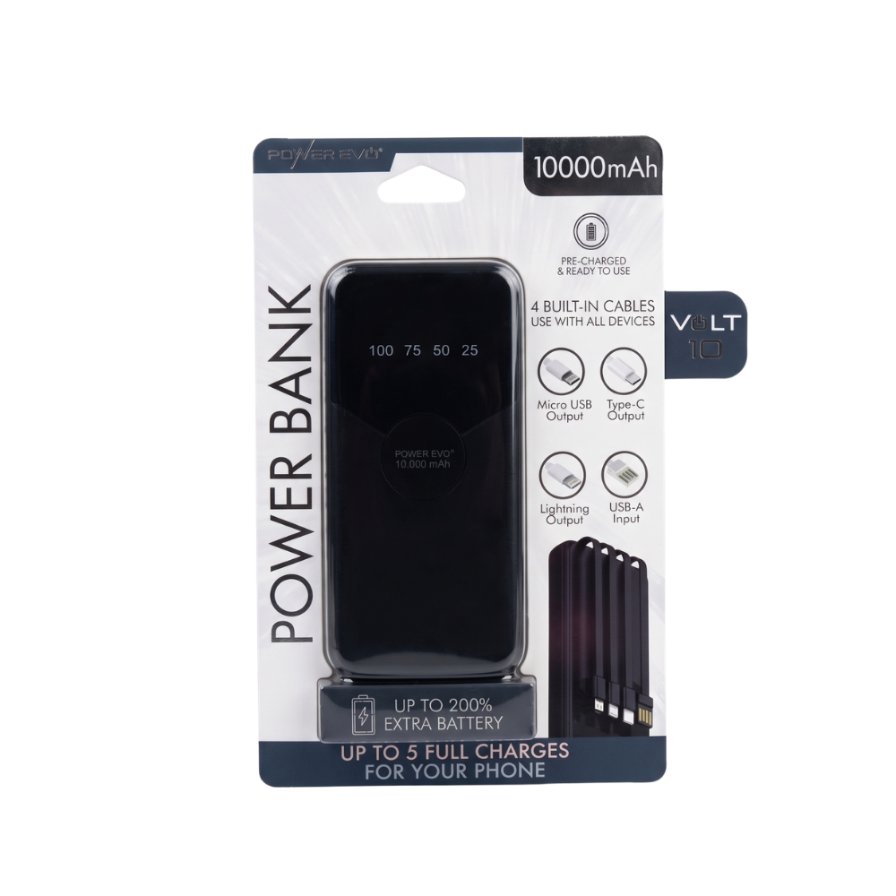 Power Bank 10,000 mAh – 4 Cables Integrados