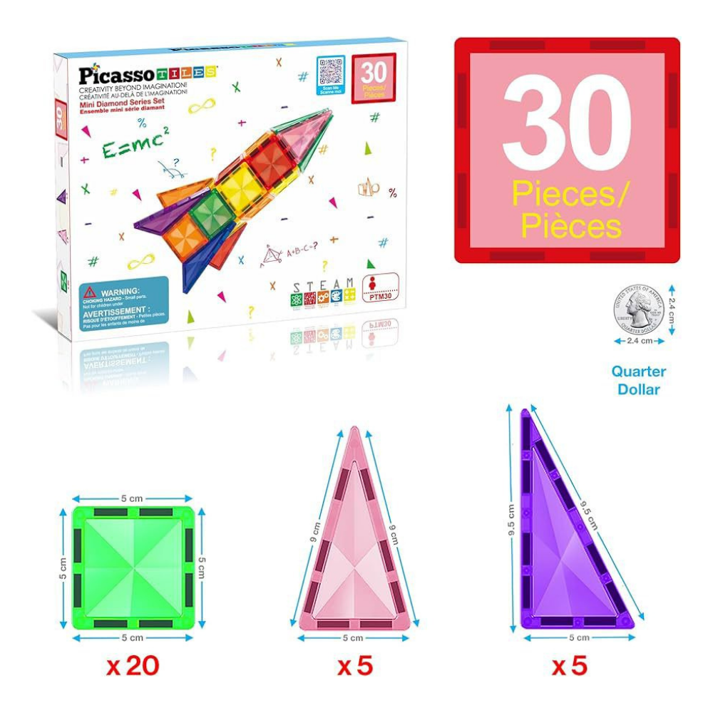 Set de Bloques Magnéticos PicassoTiles Mini Diamond – 30 Piezas
