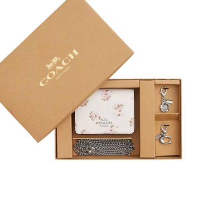 Coach - Boxed Mini Wallet On A Chain With Floral Print