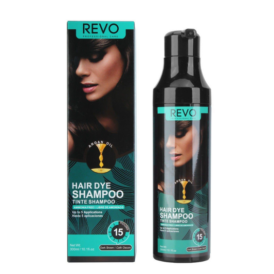 REVO Hair Dye Shampoo Café Oscuro – Tinte en Shampoo con Argán (300 ml)