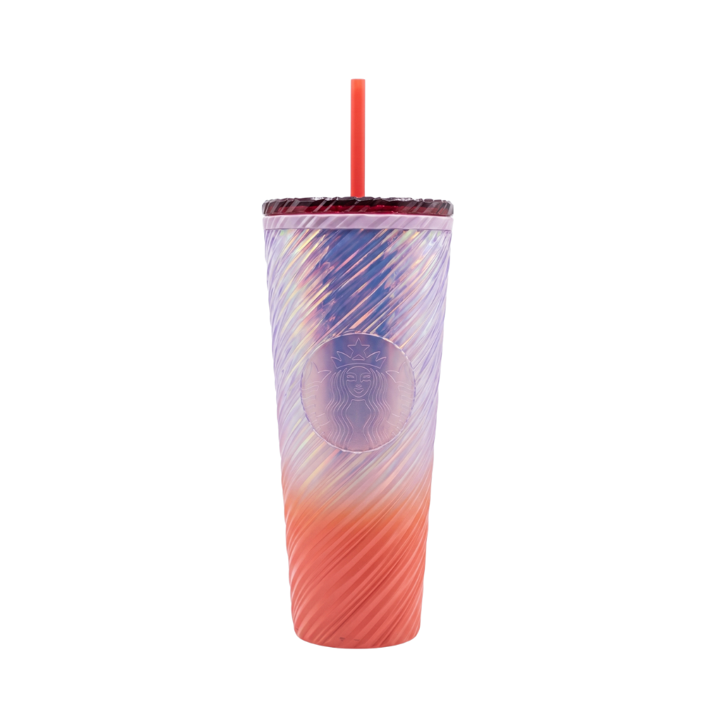 Vaso Starbucks Iridiscente Texturizado con pajilla