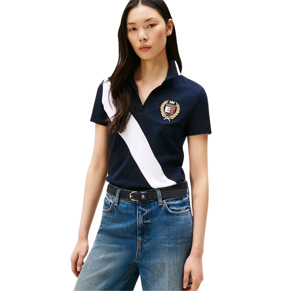 Polo Tommy Hilfiger para Mujer Azul Marino con Franja Blanca