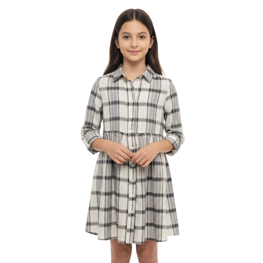 Vestido Casual a Cuadros para Niña – Talla 10