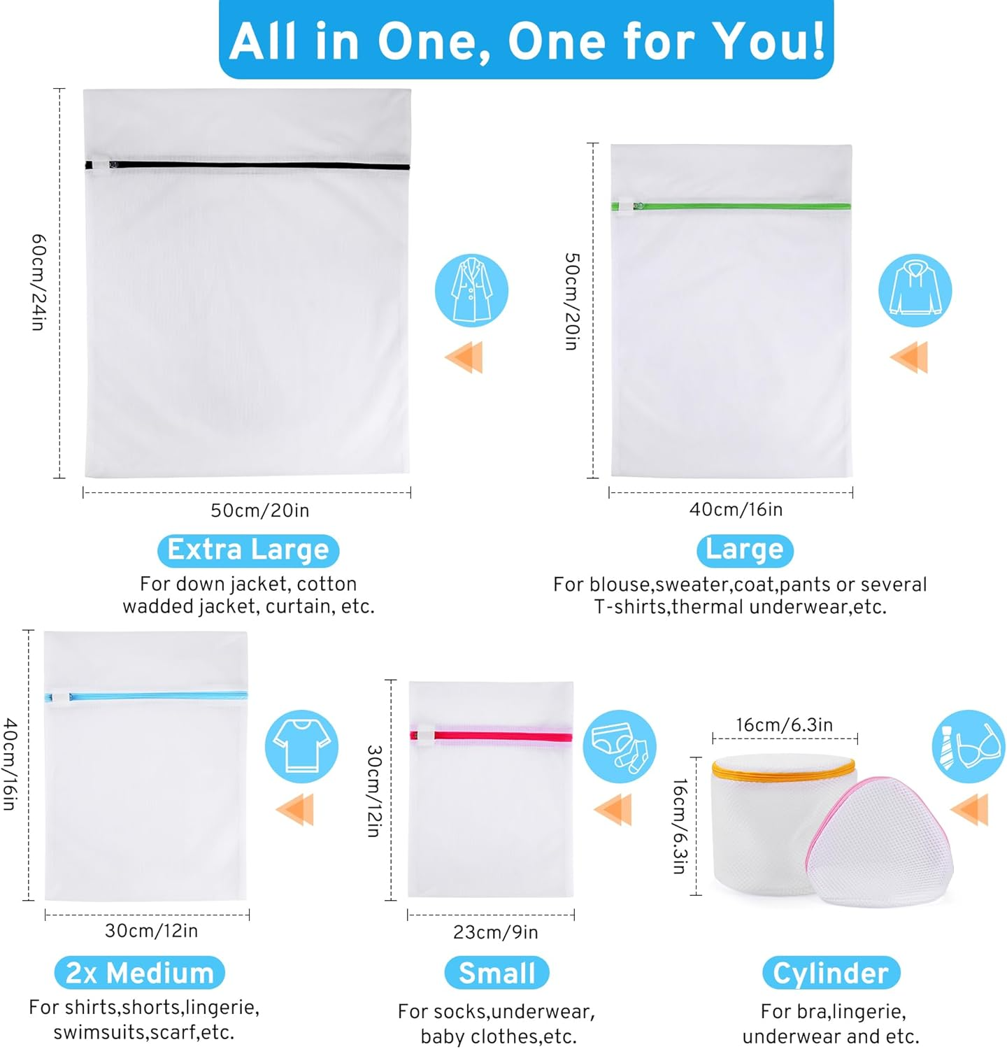 Set de Bolsas de Lavado para Ropa Delicada (6 piezas)